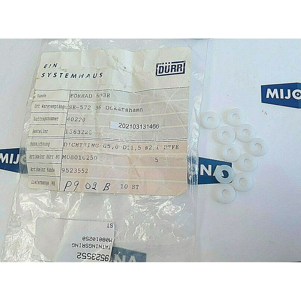 Dürr M08010250 1363225 dichtring d5 D11,5 s2,1 PTFE (Preis pro 10 Stück)