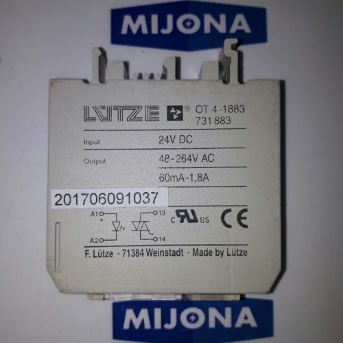 Lutze Relay OT 4-1883 731 883 Input: 24V DC Output: 48-264 V AC 60mA-1,8A