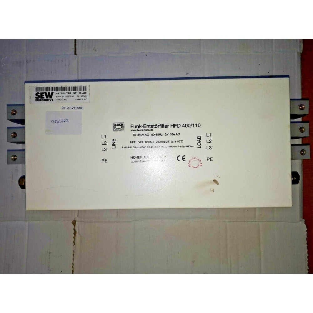 SEW EURODRIVE HFD 400 110 8263531 440V BLOCK  HPF VDE 0565 3 Funk-Entstörfilter