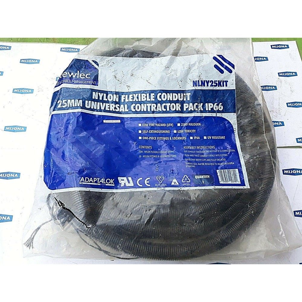 NEWLEC NYLON FLEXIBLE ONDUIT 25MM UNIVERSAL CONTRACTOR PACK IP66 NLNY25KIT NEWLEC NYLON FLEXIBLE ONDUIT 25MM UNIVERSAL CONTRACTOR PACK IP66 NLNY25KIT