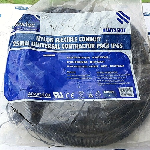 NEWLEC NYLON FLEXIBLE ONDUIT 25MM UNIVERSAL CONTRACTOR PACK IP66 NLNY25KIT