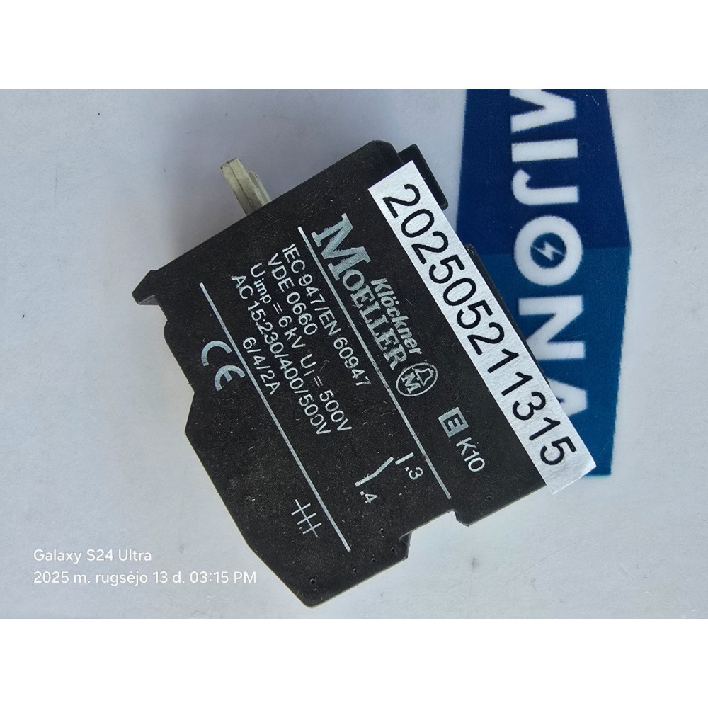 Moeller E K10 10A 600V AC 1A 250V DC Auxiliary Contact K10 Moeller E K10 10A 600V AC 1A 250V DC Auxiliary Contact K10