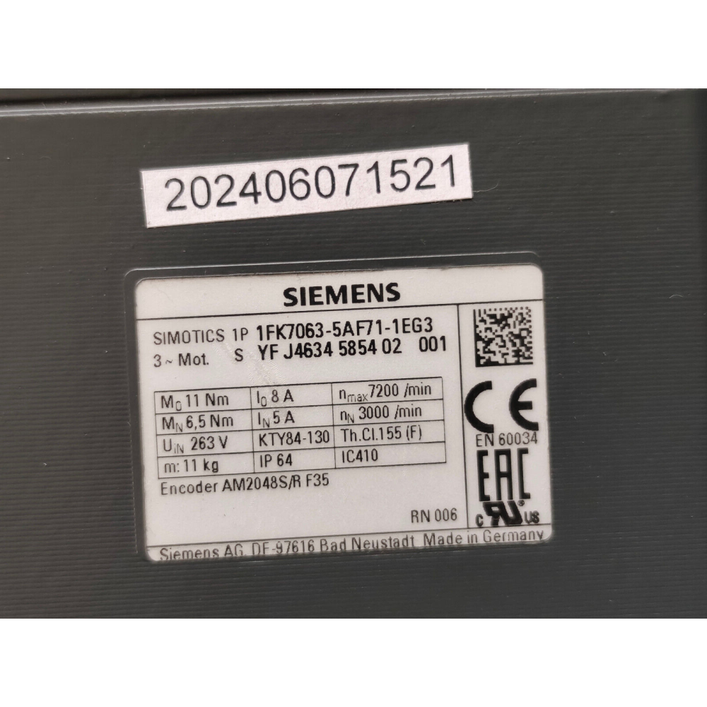 SIEMENS SIMOTICS 1P 1FK7063 5AF71 1EG3 new old stock