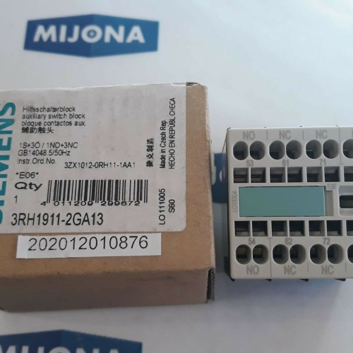 SIEMENS 3RH1911 2GA13 1S 3O 1NO 3NC 690V 10A 240V DC13 AC15