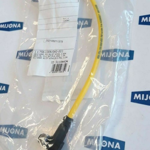 WAGO 0756 1306 0060 0002 SYSTEM BUS CABLE ANGLED M12 MALE FEMALE