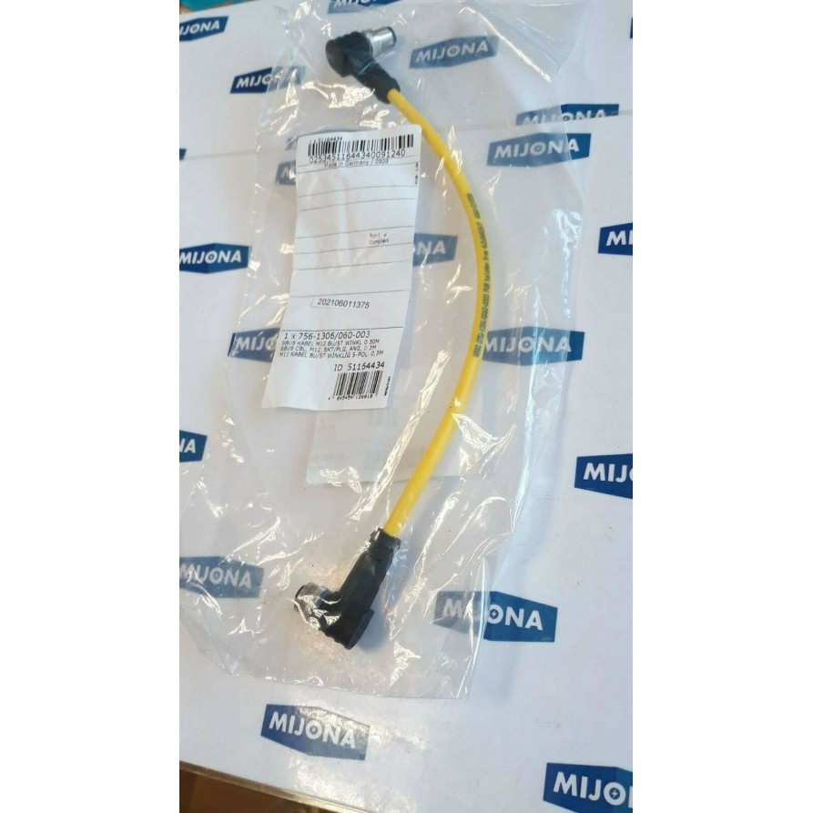 WAGO 0756 1306 0060 0002 SYSTEM BUS CABLE ANGLED M12 MALE FEMALE