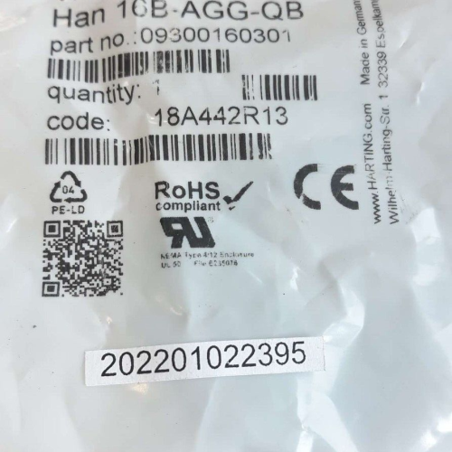 HARTING HAN 16B-AGG-QB 09300160301 NEW OLD STOCK