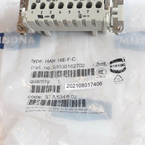 Harting HAN 16E F C 09330162702 HAN 16E F 16A 500V 6KV 600V SH 12 Harting HAN 16E F C 09330162702 HAN 16E F 16A 500V 6KV 600V SH 12