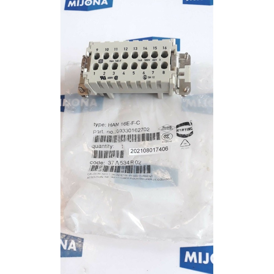 Harting HAN 16E F C 09330162702 HAN 16E F 16A 500V 6KV 600V SH 12 Harting HAN 16E F C 09330162702 HAN 16E F 16A 500V 6KV 600V SH 12