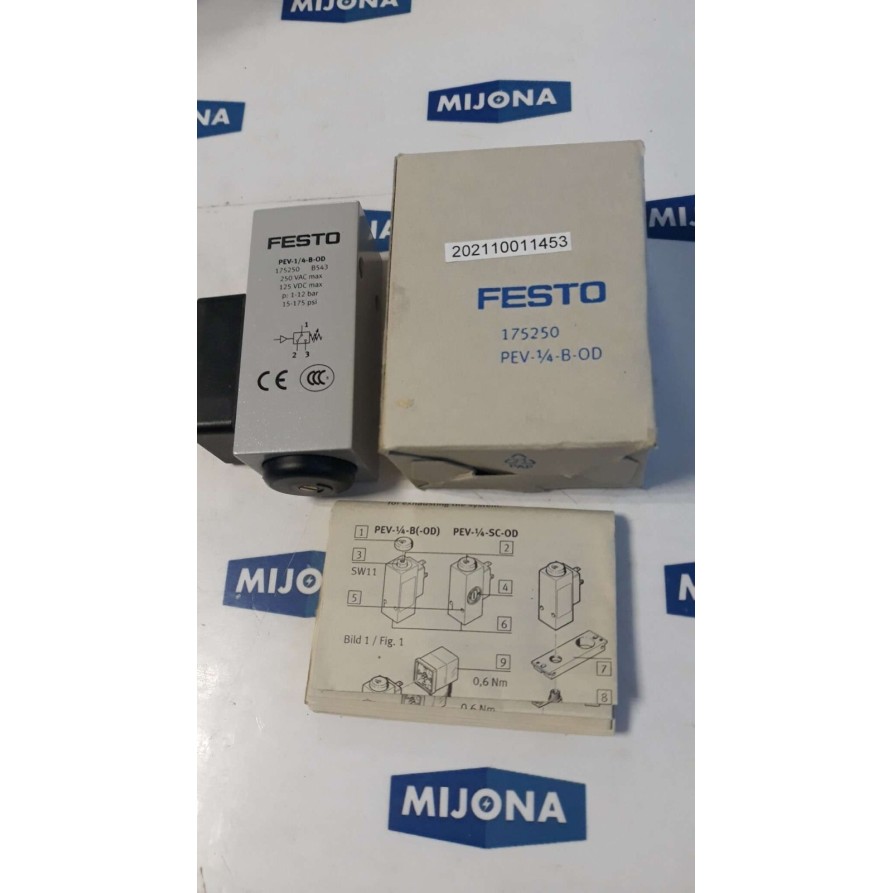 FESTO 175250 PEV 1/4 B OD 250VAC 125VDC 1-12BAR 15-175PSI NEW OLD STOCK FESTO 175250 PEV 1/4 B OD 250VAC 125VDC 1-12BAR 15-175PSI NEW OLD STOCK