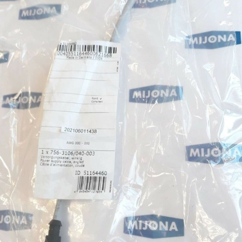 WAGO 0756 3106 0040 0003 POWER SUPPLY CABLE ANGLED M12 MALE FEMALE