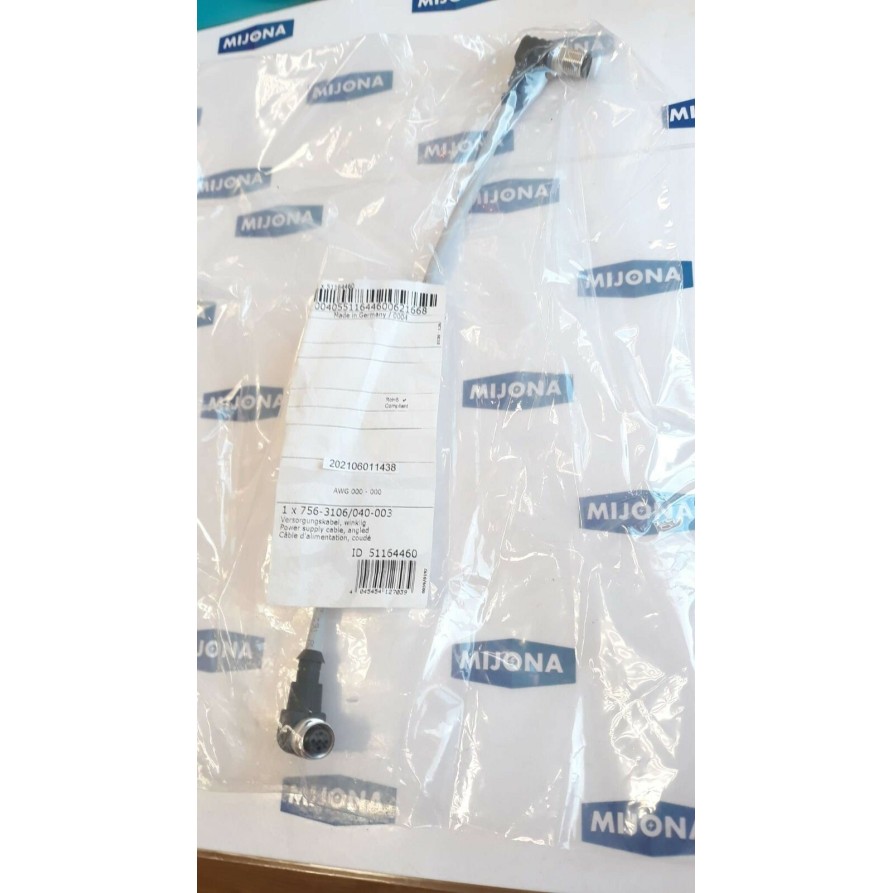 WAGO 0756 3106 0040 0003 POWER SUPPLY CABLE ANGLED M12 MALE FEMALE WAGO 0756 3106 0040 0003 POWER SUPPLY CABLE ANGLED M12 MALE FEMALE
