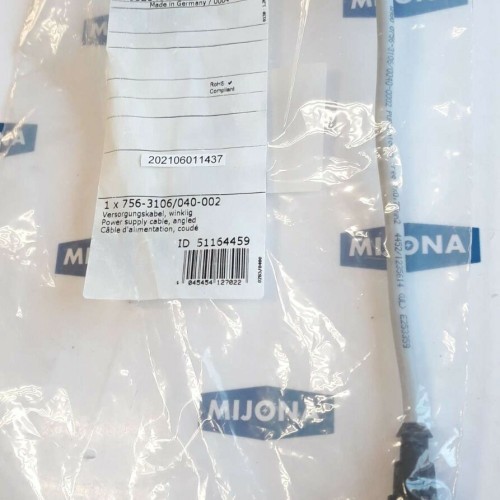 WAGO 0756 3106 0040 0002 SYSTEM BUS CABLE ANGLED M12 MALE FEMAL 756 3106 040 002
