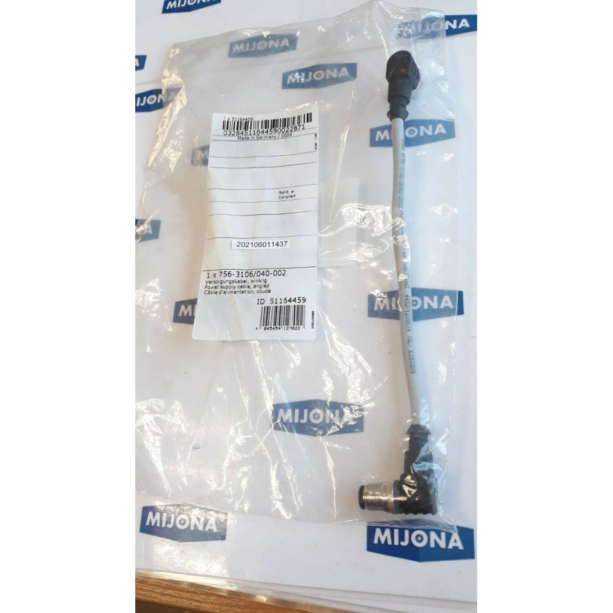 WAGO 0756 3106 0040 0002 SYSTEM BUS CABLE ANGLED M12 MALE FEMAL 756 3106 040 002