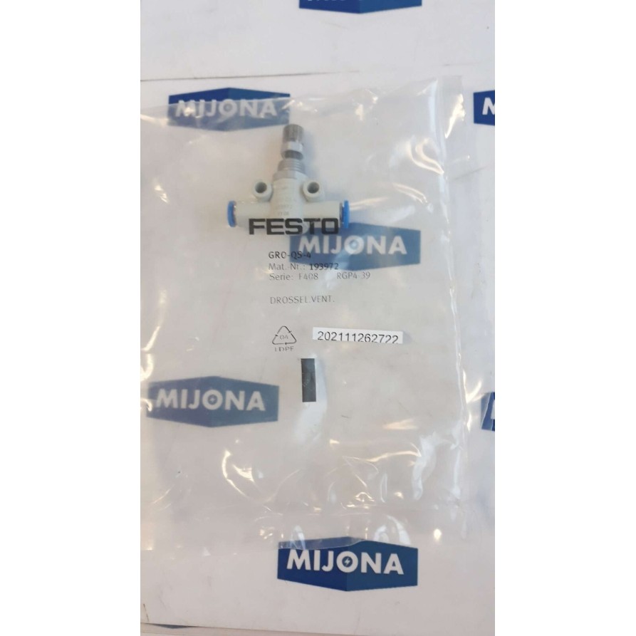 Festo GRO QS 4 Flow Valve 10BAR 193972 SERIE F408 RGP4 39 GRO-QS-4 Festo GRO QS 4 Flow Valve 10BAR 193972 SERIE F408 RGP4 39 GRO-QS-4