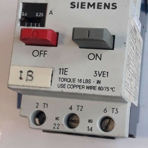 Siemens 3VE1010 2D 0,25 0,4 4,8A MANUAL MOTOR STARTER Siemens 3VE1010 2D 0,25 0,4 4,8A MANUAL MOTOR STARTER