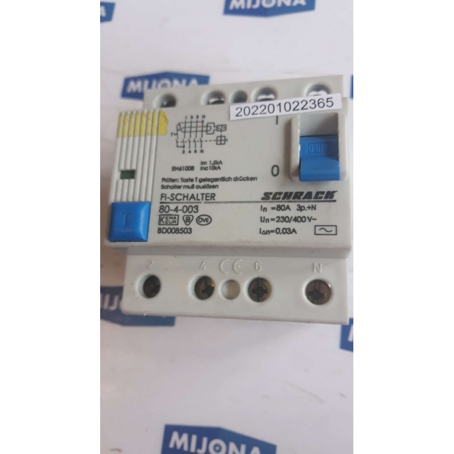 SCHRACK FI SCHALTER 80 4 003 230 400V 0,03A
