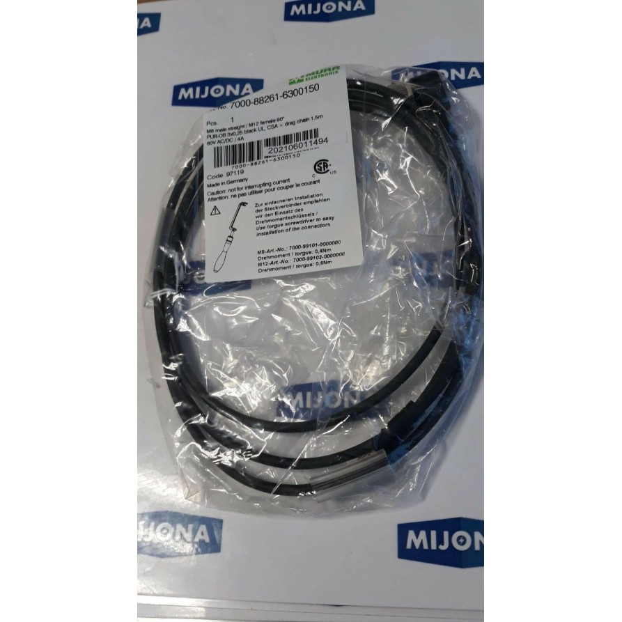 Murr Elektronik 7000 88261 6300150 M8 MALE M12 FEMALE 90°C 1,5m CABLE BLACK Murr Elektronik 7000 88261 6300150 M8 MALE M12 FEMALE 90°C 1,5m CABLE BLACK