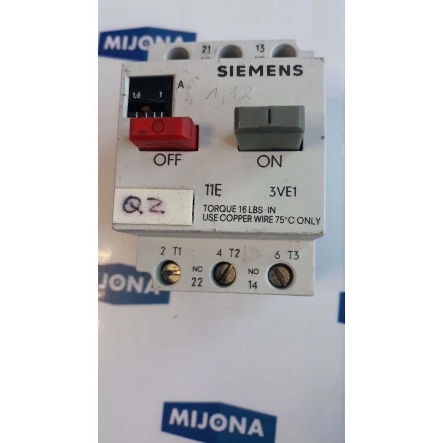 Siemens 3VE1010 2G 1 1,6A 19,2A MANUAL MOTOR STARTER