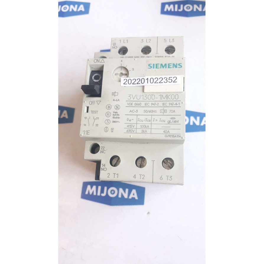 SIEMENS 3VU1300 1MK00 Starter Protector Circuit Breaker AC 3 50 60HZ SIEMENS 3VU1300 1MK00 Starter Protector Circuit Breaker AC 3 50 60HZ