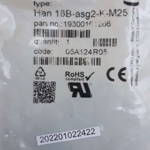 HARTING HAN 16B ASG2 K M25 CONNECTOR 19300161266 HAN 16B-asg2-K-M25