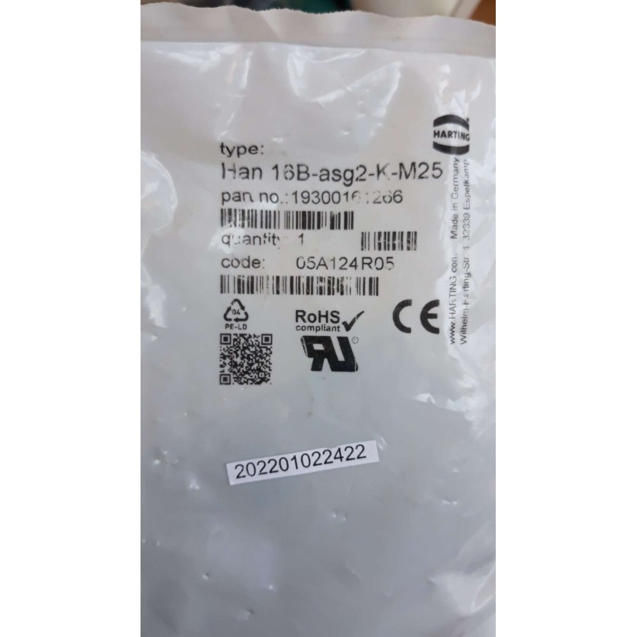 HARTING HAN 16B ASG2 K M25 CONNECTOR 19300161266 HAN 16B-asg2-K-M25