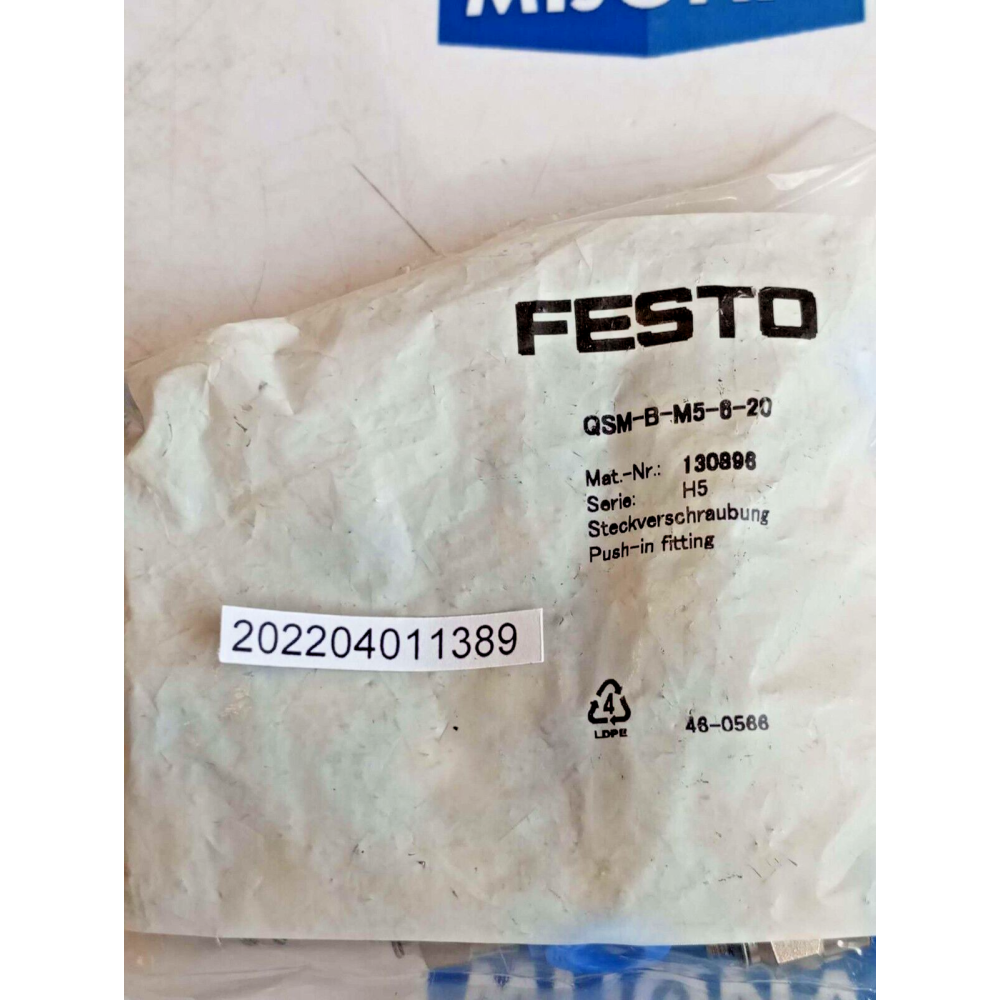 FESTO QSM B M5 6 20 130896 PUSH IN FITTING QSM -B-M5-6-20 price for 10 psc FESTO QSM B M5 6 20 130896 PUSH IN FITTING QSM -B-M5-6-20 price for 10 psc