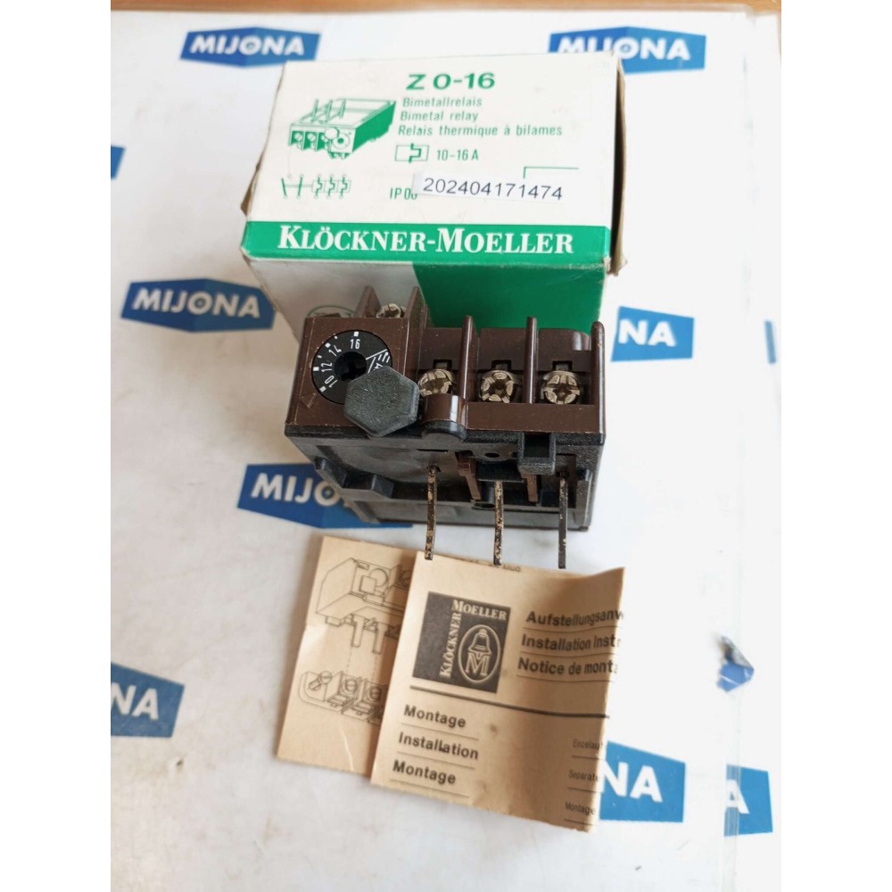 Klöckner Moeller Z 0 -16-S0 BIMETAL RELAY Z0 16 S0 BIMETALLRELAIS 10 16A