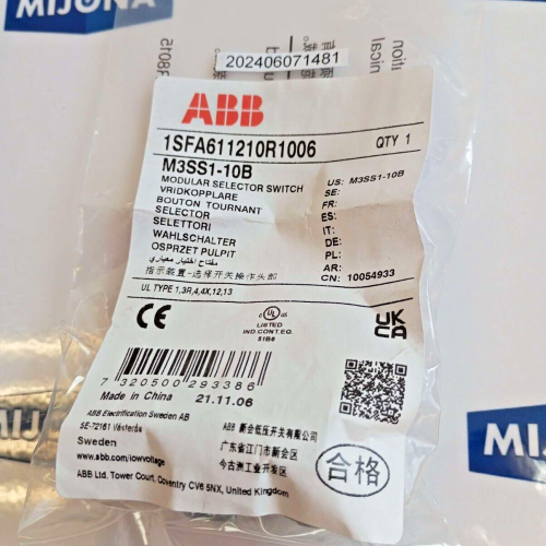 ABB 1SFA611210R1006 M3SS1 10B MODULAR SELECTOR SWITCH ABB 1SFA611210R1006 M3SS1 10B MODULAR SELECTOR SWITCH