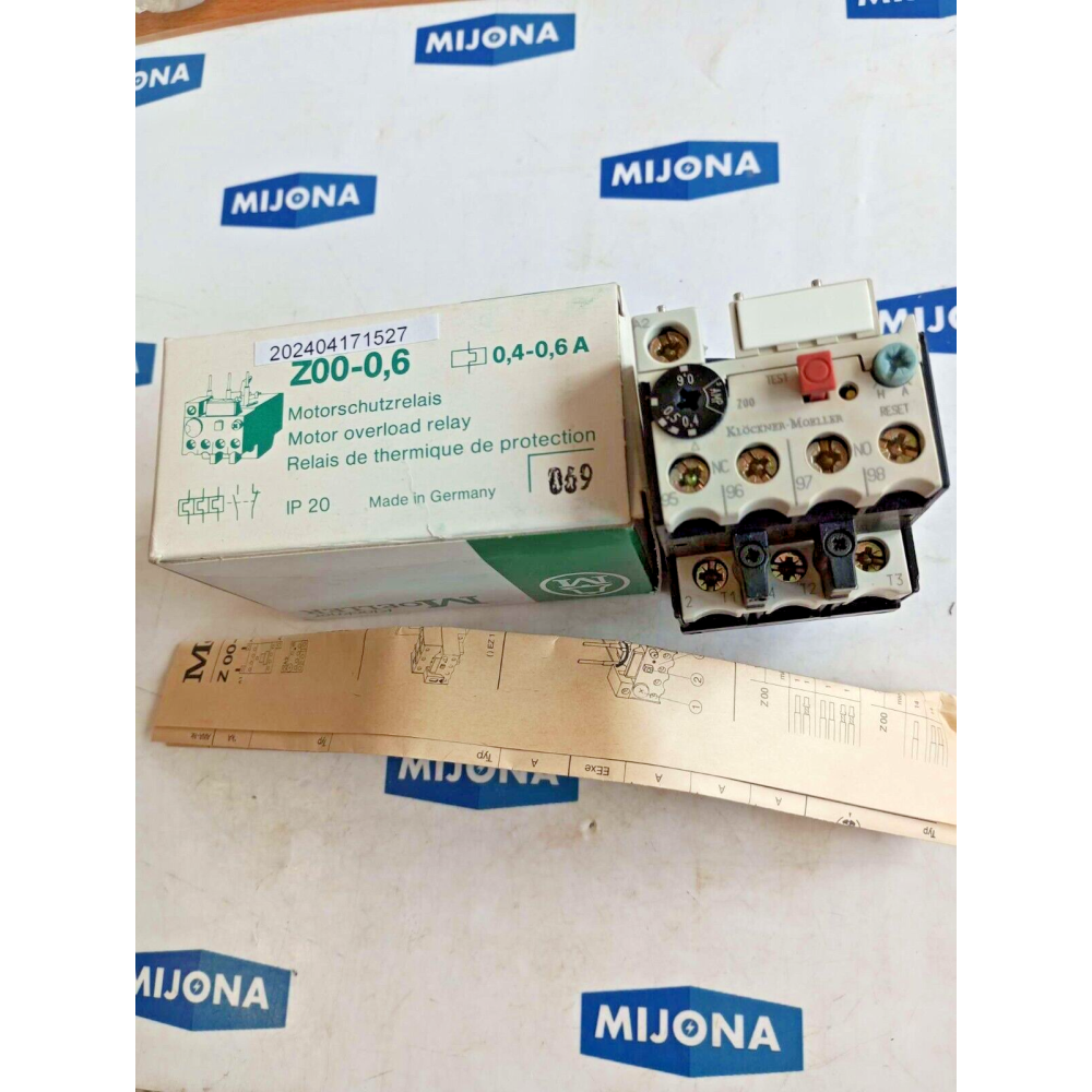 Moeller Motorschutzrelais Z00-0.6 MOTOR OVERLOAD RELAY 0.4- 0.6A NEW OLD STOCK Moeller Motorschutzrelais Z00-0.6 MOTOR OVERLOAD RELAY 0.4- 0.6A NEW OLD STOCK