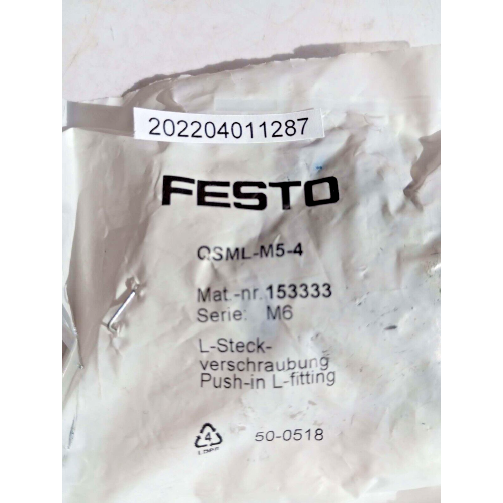 FESTO QSML M5 4 153333 M6 PUSH IN L FITTING QSML-M5-4 price for 10 psc FESTO QSML M5 4 153333 M6 PUSH IN L FITTING QSML-M5-4 price for 10 psc