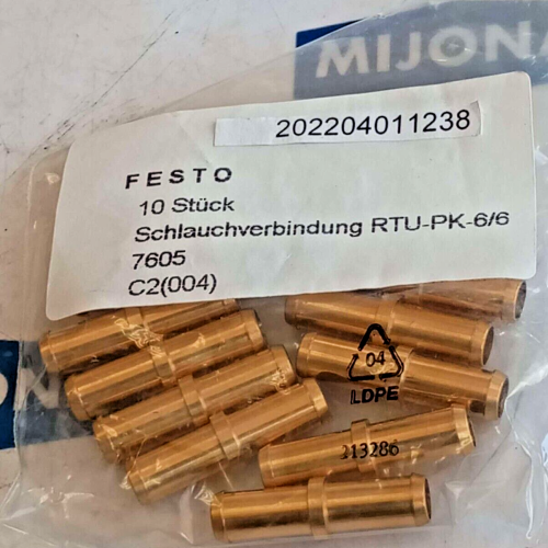 FESTO QSCHLAUCHVERBINDUNG 7605  RTU PK 6 6 price for 10 psc RTU-PK- 6/6