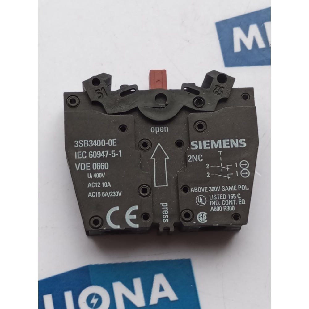 SIEMENS 3SB3400 0E 400V AC12 10A contact block AC15 6A 230V SIEMENS 3SB3400 0E 400V AC12 10A contact block AC15 6A 230V