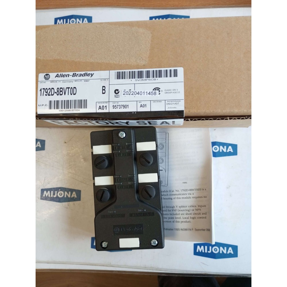 ALLEN BRADLEY 1792D 8BVT0D SER B ARMORBLOCK MAXMUM 8 INPUT MODULE 1792D-8BVT0D ALLEN BRADLEY 1792D 8BVT0D SER B ARMORBLOCK MAXMUM 8 INPUT MODULE 1792D-8BVT0D