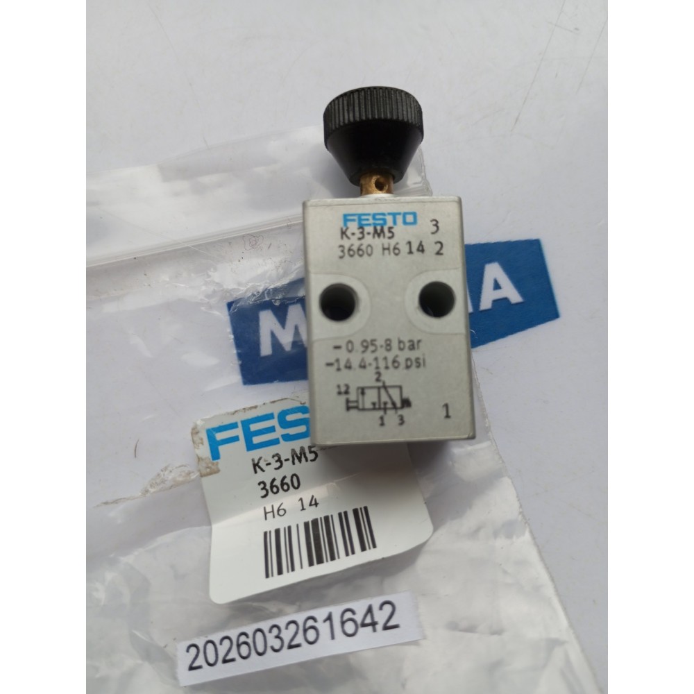 FESTO K-3-M5 3660 BUTTON VALVE NEW OLD STOCK FESTO K-3-M5 3660 BUTTON VALVE NEW OLD STOCK