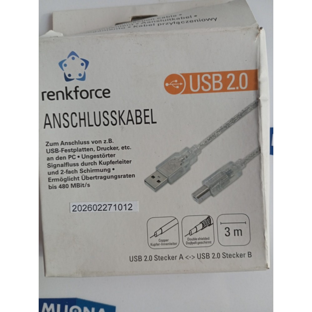 RENKFORCE ANSCHLUSSKABEL USB 2.0 3 M NEW OLD STOCK