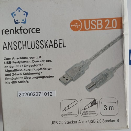 RENKFORCE ANSCHLUSSKABEL USB 2.0 3 M NEW OLD STOCK