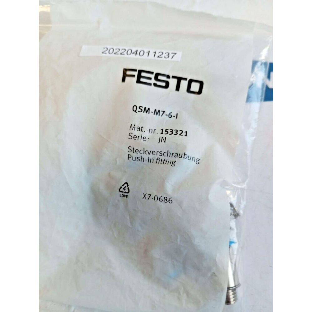 FESTO QSM M7 6 I 153321 PUSH IN FITTING  QSM-M7-6-I price for 10 psc