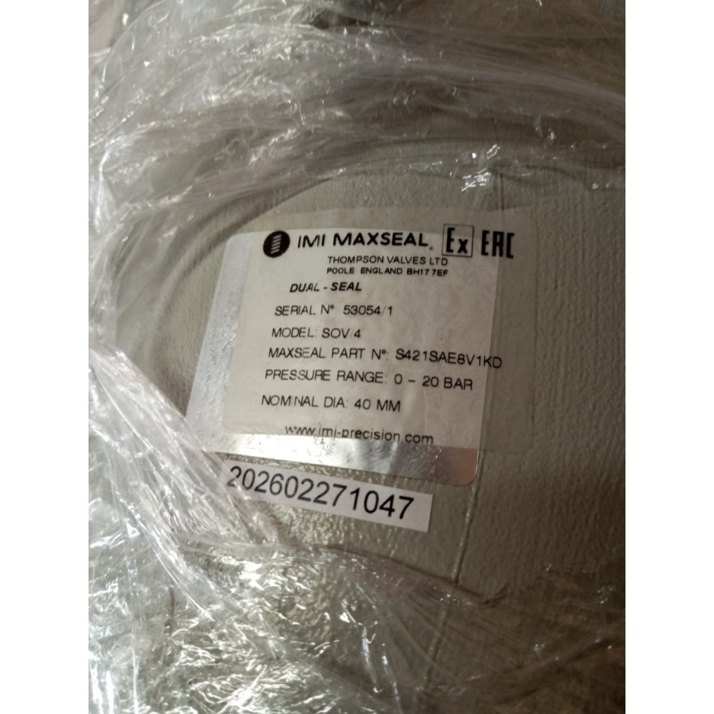 IMI MAXSEAL MODEL SOV 4 THOMSON VALVES S421SAE8V1KD 0-20BAR 40MM (new old stock)