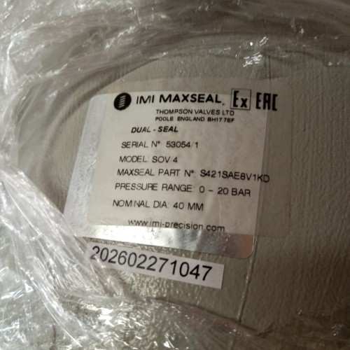 IMI MAXSEAL MODEL SOV 4 THOMSON VALVES S421SAE8V1KD 0-20BAR 40MM (new old stock)