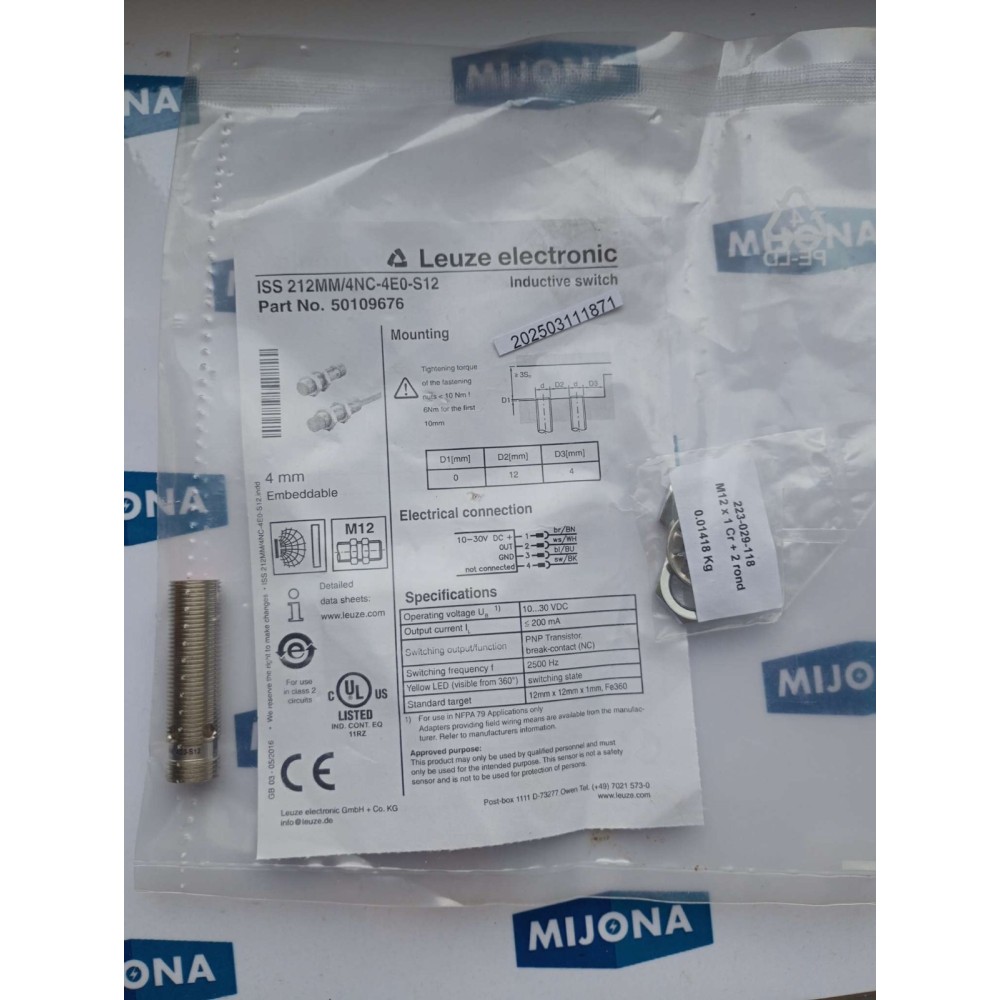 Leuze ISS 212MM 4NC 4E0 S12 4mm INDUCTIVE SWITCH  ISS 212MM/4NC-4E0-S12