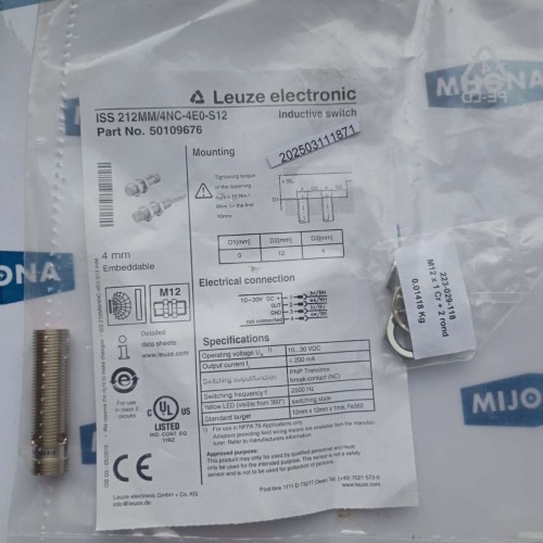 Leuze ISS 212MM 4NC 4E0 S12 4mm INDUCTIVE SWITCH  ISS 212MM/4NC-4E0-S12