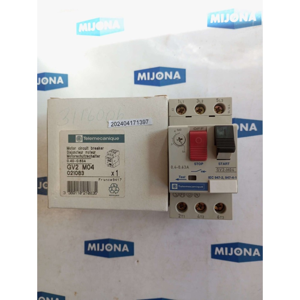 Telemecanique GV2 M04 IEC 947-2 0,4-0,63A 690V 50/60HZ (NEW OLD STOCK)
