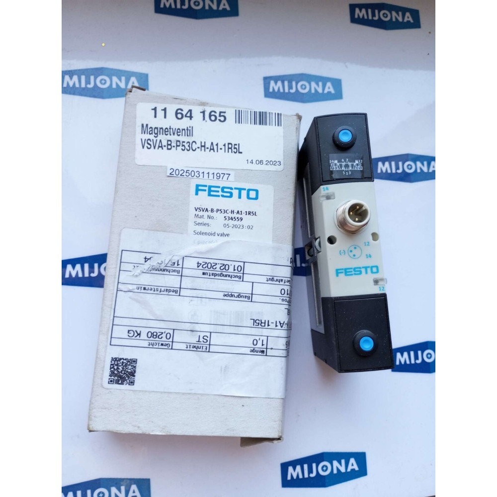 FESTO VSVA B P53C H A1 1R5L MAGNEVENTIL SOLENOID VALVE 534559 NEW OLD STOCK FESTO VSVA B P53C H A1 1R5L MAGNEVENTIL SOLENOID VALVE 534559 NEW OLD STOCK