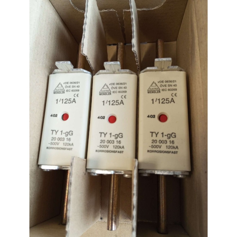 WENDLER AUSTRIA TY 1 gG 20 003 16 1/125A 500V 120kA 2000316 PRICE FOR 3PSC WENDLER AUSTRIA TY 1 gG 20 003 16 1/125A 500V 120kA 2000316 PRICE FOR 3PSC