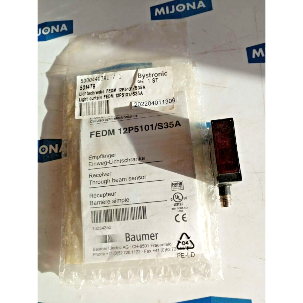 Baumer RECEIVER THROUGH BEAM sensor FEDM 12P5101 S35A 10 30VDC
