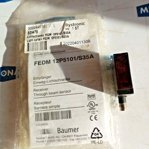 Baumer RECEIVER THROUGH BEAM sensor FEDM 12P5101 S35A 10 30VDC