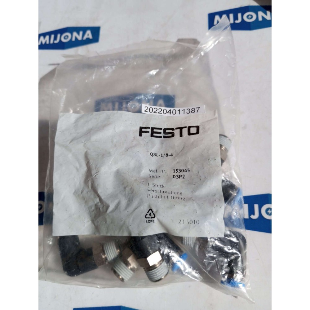 FESTO QSL 1 8 4 153045  M6 PUSH IN L FITTING  QSL-1/8-4 price for 10 psc