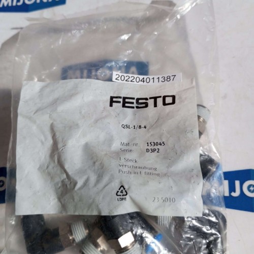 FESTO QSL 1 8 4 153045 M6 PUSH IN L FITTING QSL-1/8-4 price for 10 psc FESTO QSL 1 8 4 153045 M6 PUSH IN L FITTING QSL-1/8-4 price for 10 psc