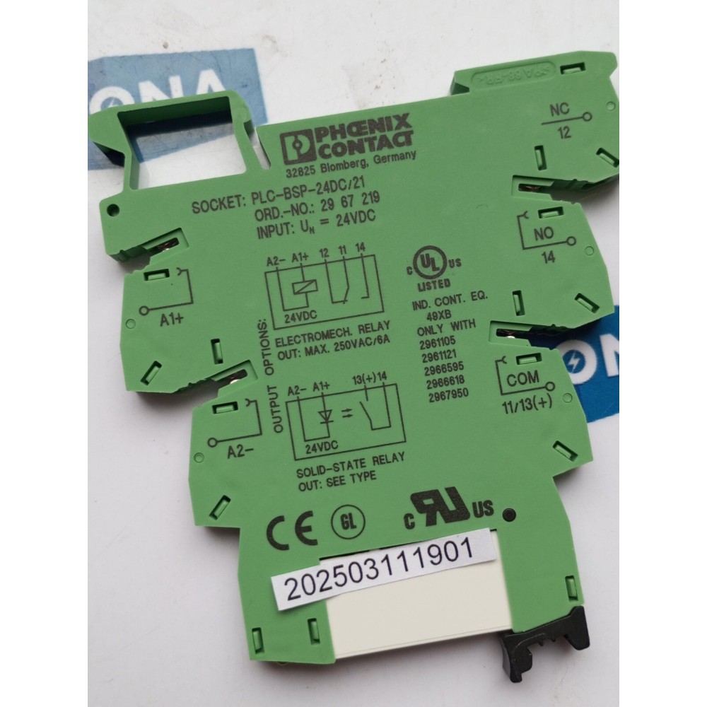 Phoenix Contact SOCKET PLC BSP 24DC 21 RELAY 2961105 24V 6A 250V (NEW OLD STOCK)